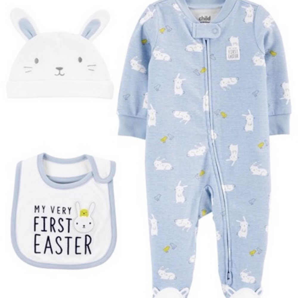 NWT NB 6-9 0 3-6 Easter bib hat sleeper carters layette baby shower present gift - Picture 1 of 10